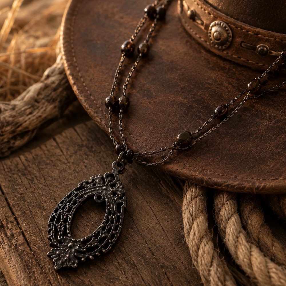 Vintage Artisan Filigree Pendant Necklace – Dark Bronze Boho Coastal Cowgirl
